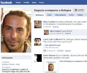 Scomparso da lunedì, per lo studente di Bologna nasce anche un gruppo su Facebook