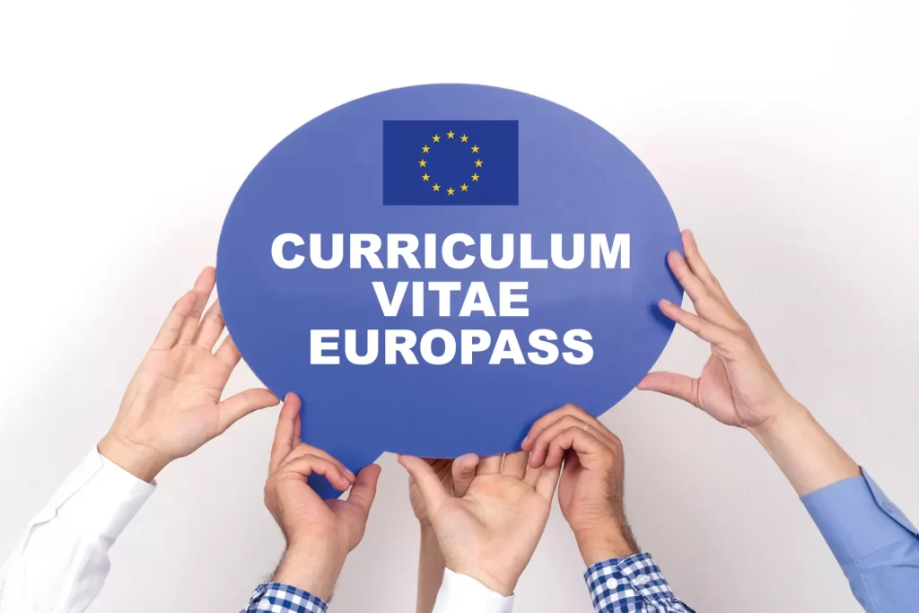 curriculum vitae Europass, simbolo della ricerca di lavoro e orientamento professionale.