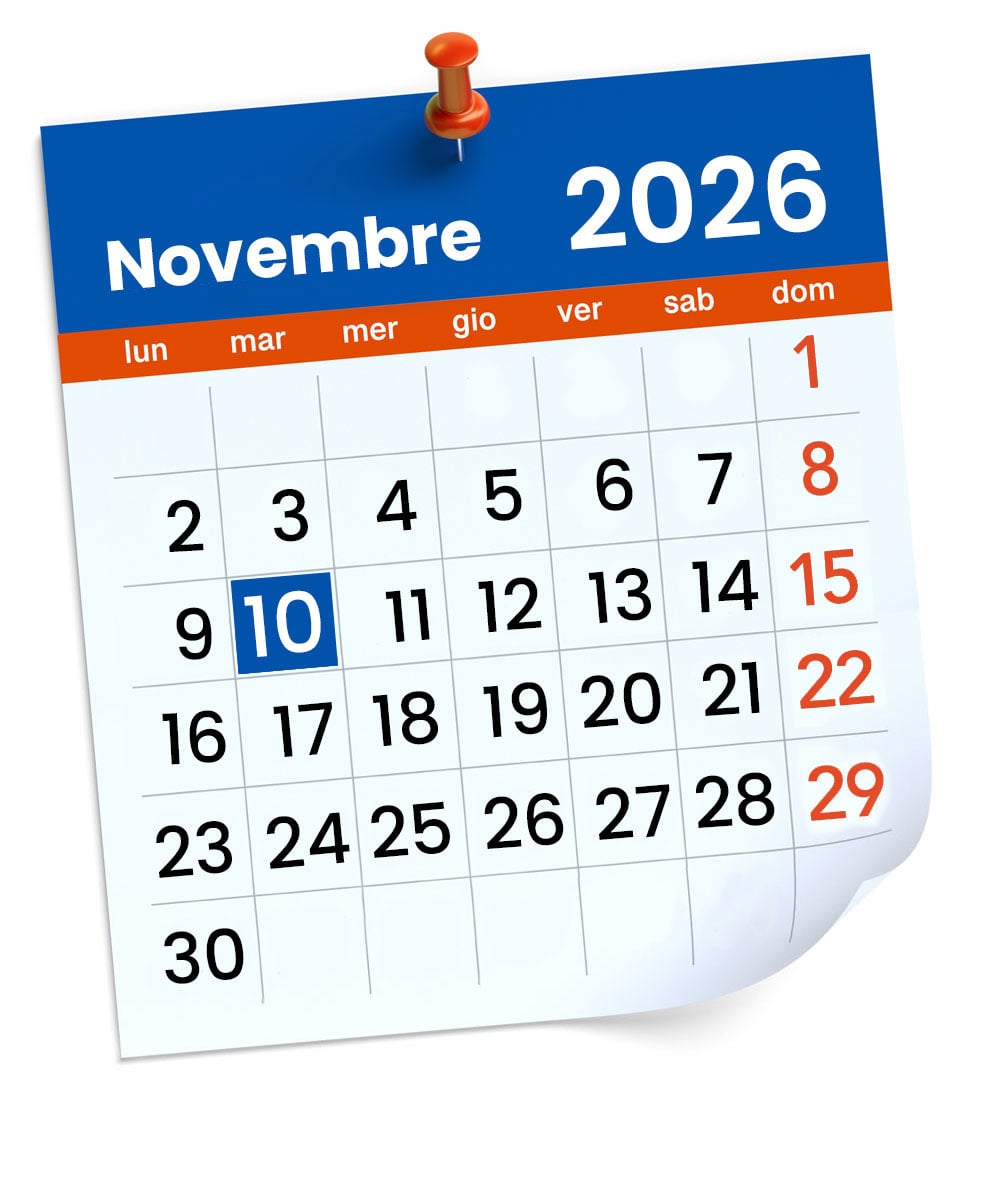 Calendario di novembre 2026 con il 10 evidenziato