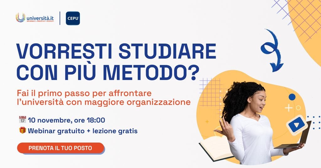 Webinar CEPU e Università.it sul metodo di studio universitario, in programma il 10 novembre 2026.